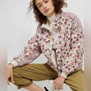 Anthropologie Saturday Sunday Boho Quilted Floral Bomber Jacket - Size Large